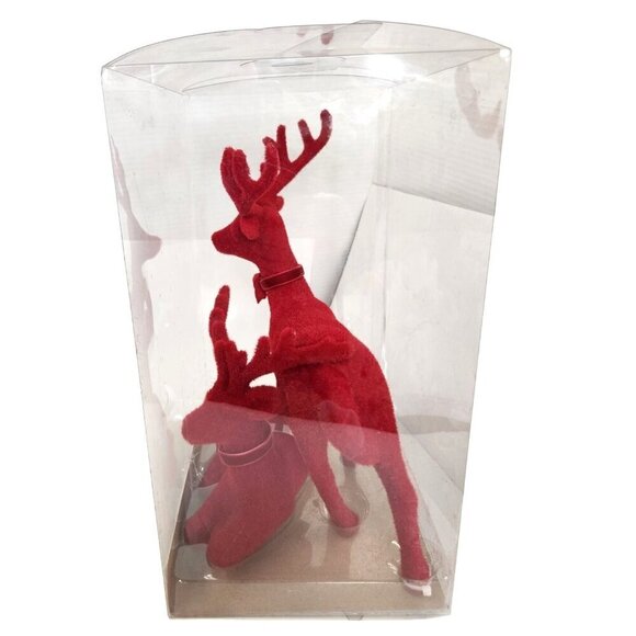 Red Velvet Reindeer Christmas Decor Set  Festive Holiday Decoration - Picture 3 of 6